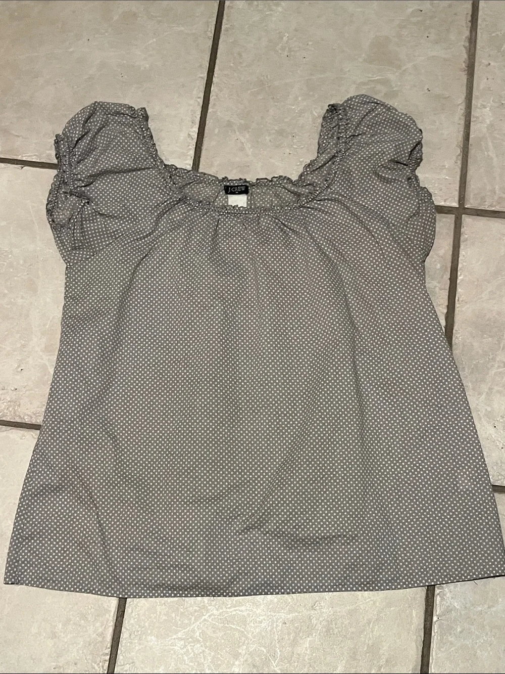 J. Crew Gray Dot Short-Sleeve Peasant Blouse